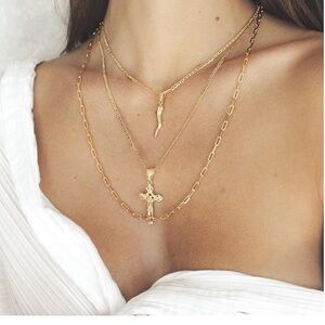 18k Gold Plated Italian Horn Pendant & Marina Necklace NIB 18 or 20 inch